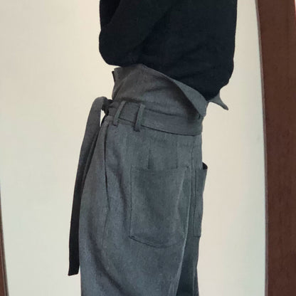 High Waist Adjustable Strap Belt Straight Trousers WN21626