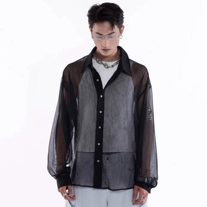 Sheer Draped Oversize Long Sleeve Shirt WN20643