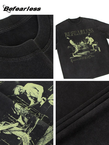 Washed Band Digital Print Oversize Short Sleeve T-Shirt WN26324