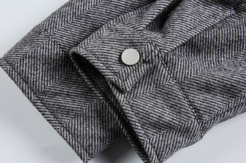 Fake Layered Herringbone Patchwork Plaid Collar Jacket WN27900