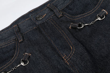 Washed Metal Buckle Wide Leg Denim Jeans WN26169