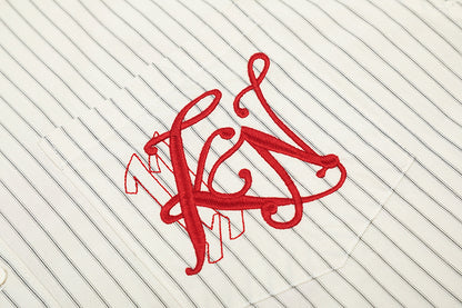 Embroidery Striped Turn-Down Collar Short Sleeve Shirt WN18537