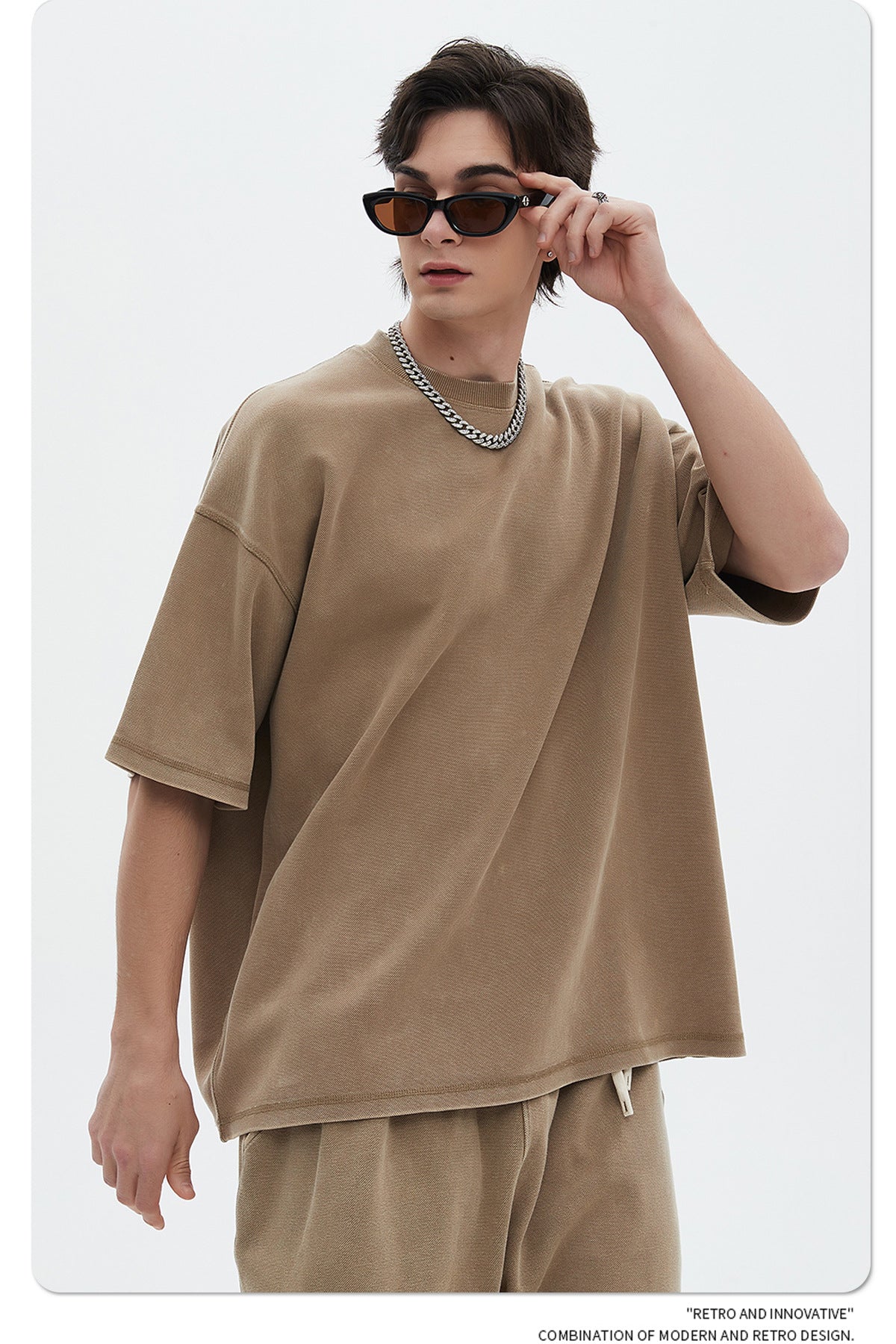 Oversize Washed Short-sleeve T-shirt & Washed Short Sweatpants Setup WN6612