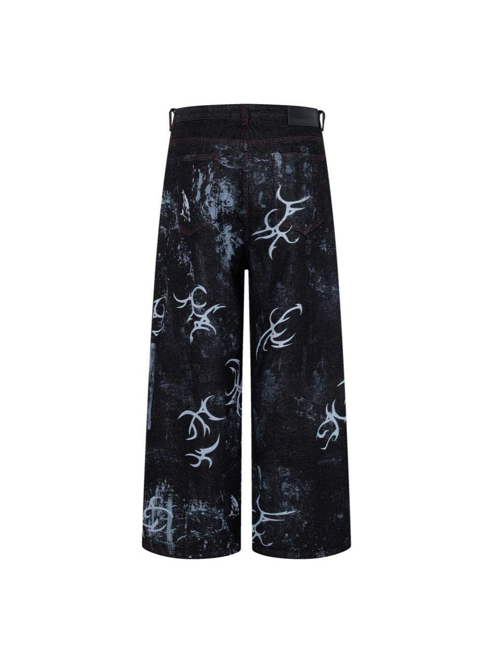 Graffiti Totem Print Wide Leg Denim Jeans WN27881