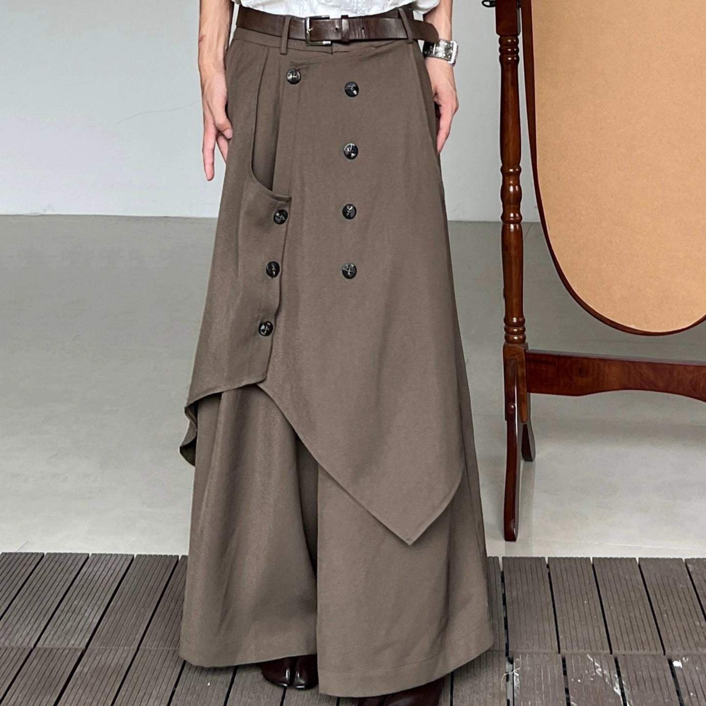 Asymmetrical Draping Wide Leg Trousers WN19950