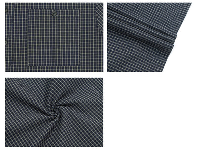 Plaid Fake Layered Half-Placket Polo Collar Pocket Short Sleeve Shirt WN26347