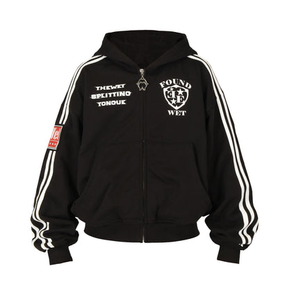 Stripe Badge Letter Zipper Hoodie WN26670