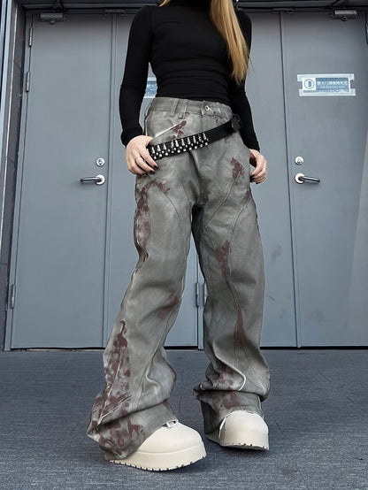 Washed Deconstructed Patchwork Flare Denim Jeans WN24209