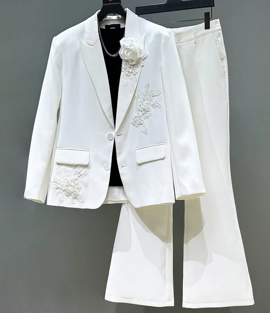 Embroidery Tailored Jacket & Flare Trousers Setup WN23943