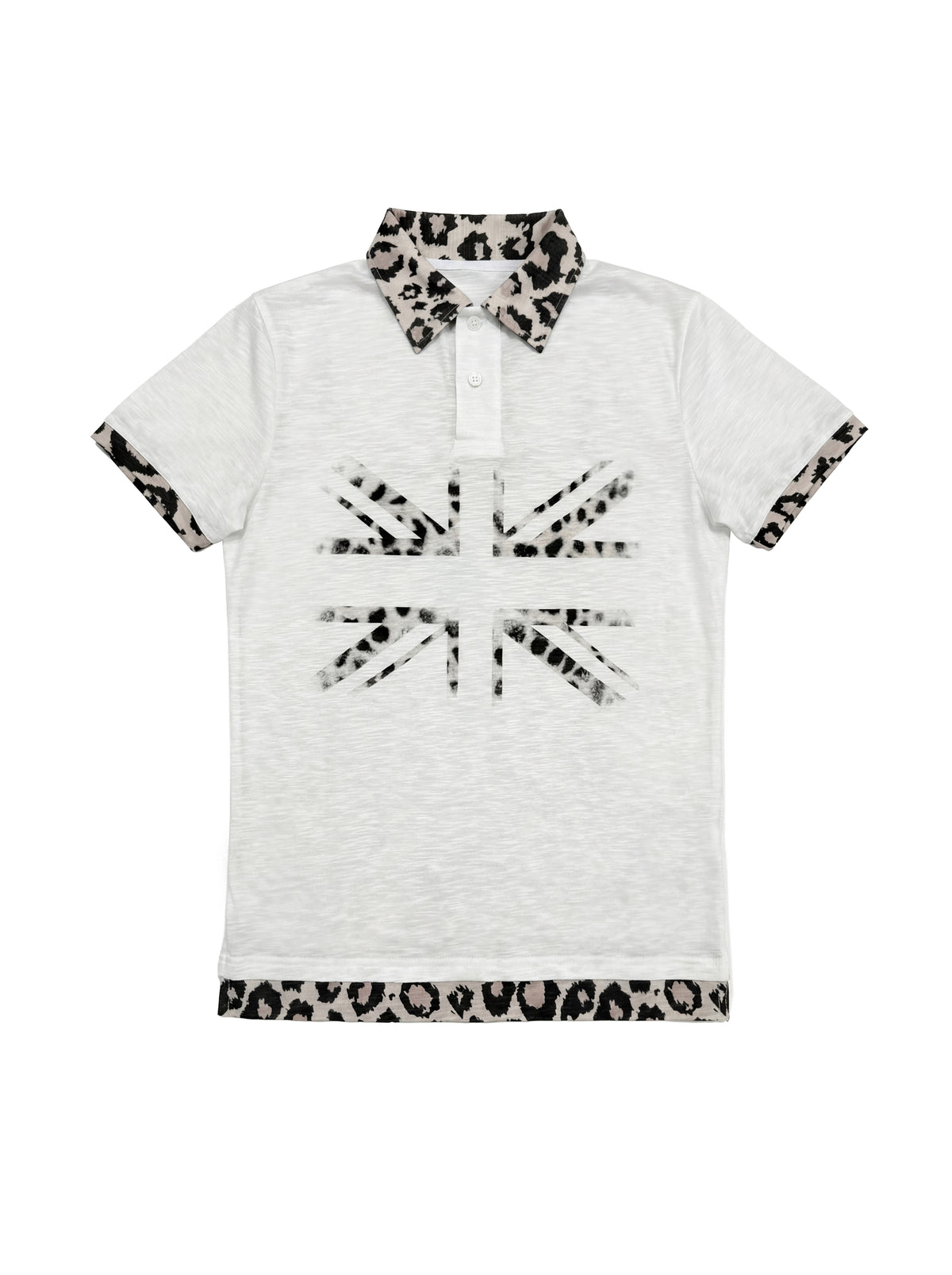 Leopard Trim Flag Graphic Print Short Sleeve Shirt WN27203