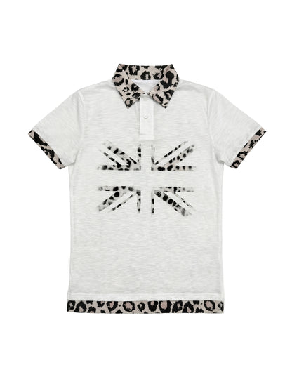 Leopard Trim Flag Graphic Print Short Sleeve Shirt WN27203