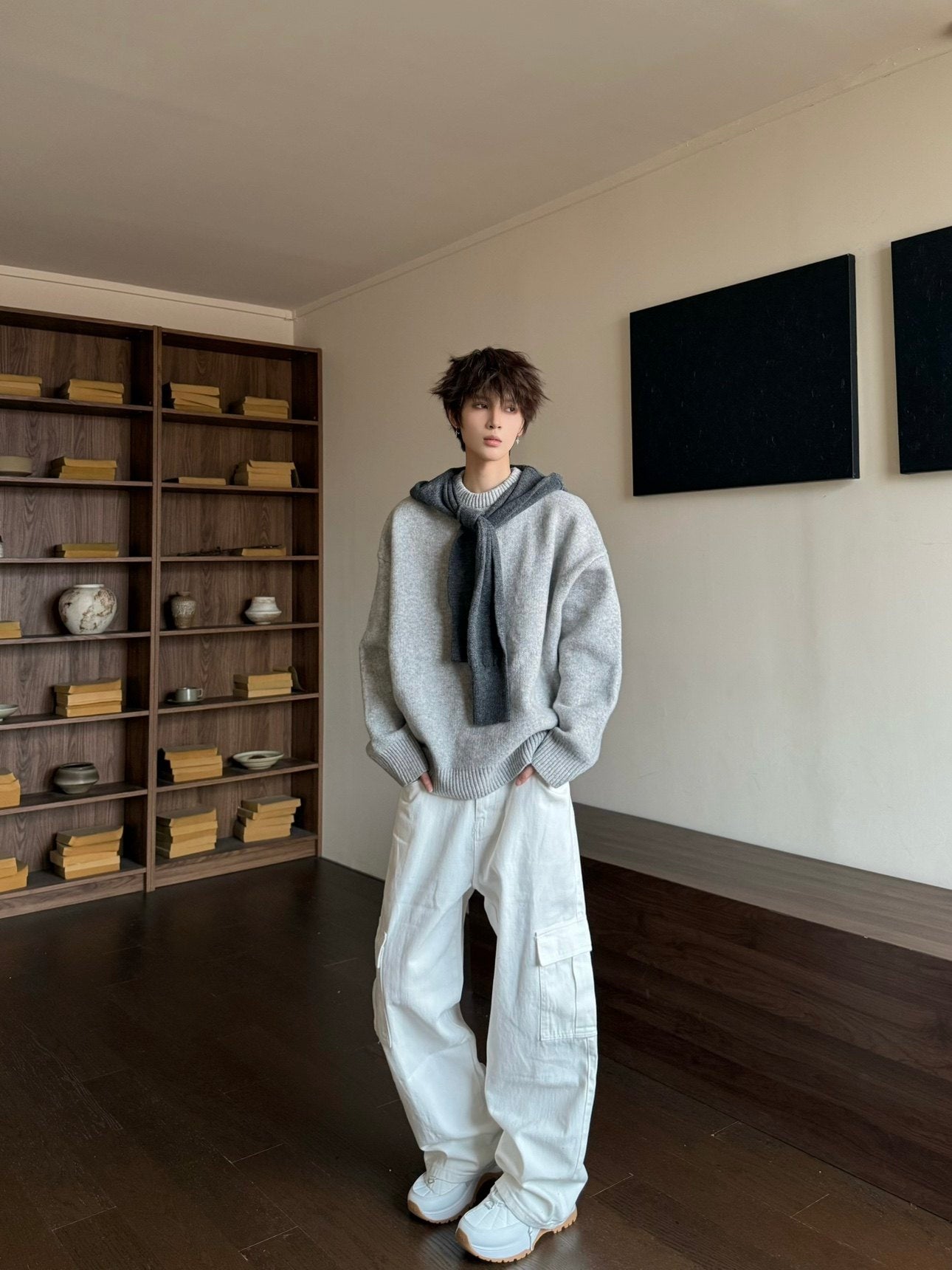 Fake Layered Shawl Oversize Knit Sweater WN23167