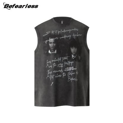 Portrait Graphic Letter Sleeveless T-Shirt WN26202