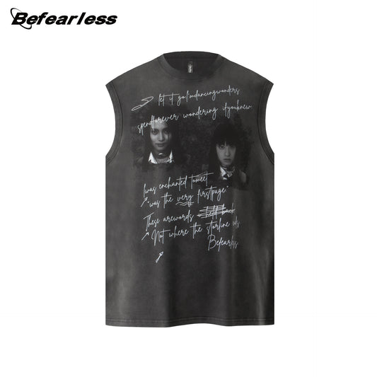 Portrait Graphic Letter Sleeveless T-Shirt WN26202