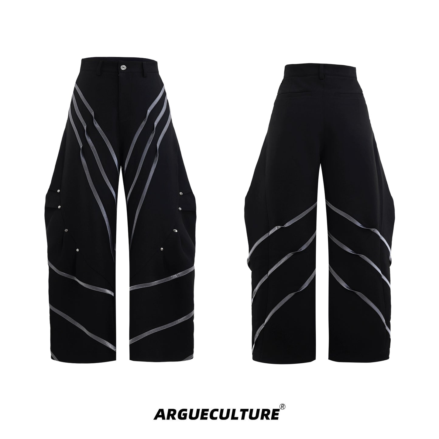 Three-Dimensional Cut Metal Stripe Stud Pleats Trousers WN18336