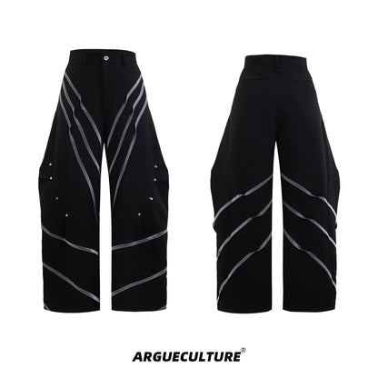 Three-Dimensional Cut Metal Stripe Stud Pleats Trousers WN18336