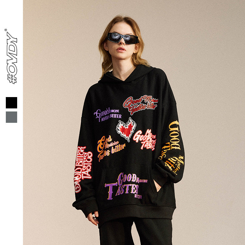 Allover Heart Print Heavyweight Hoodie WN12599