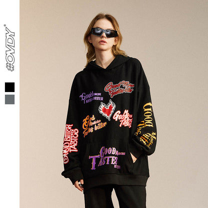 Allover Heart Print Heavyweight Hoodie WN12599