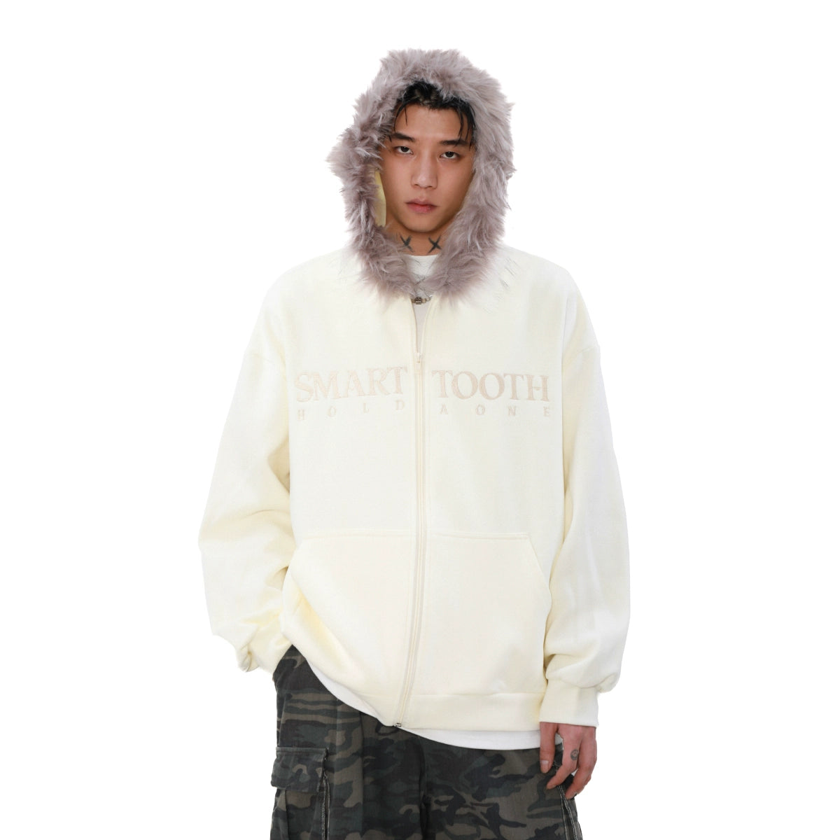 Oversize Fur Neck Zipper Hoodie WN8315