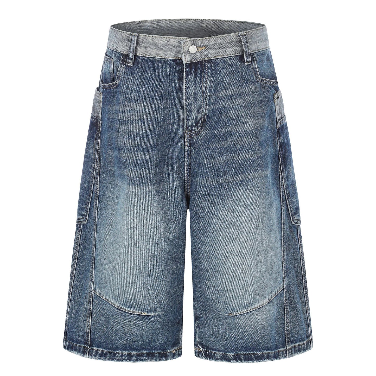 Color Block Washed Wide Leg Denim Half Jeans WN25961