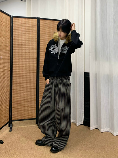 Fake Fur-Collar Letter Embroidery Hoodie WN22241