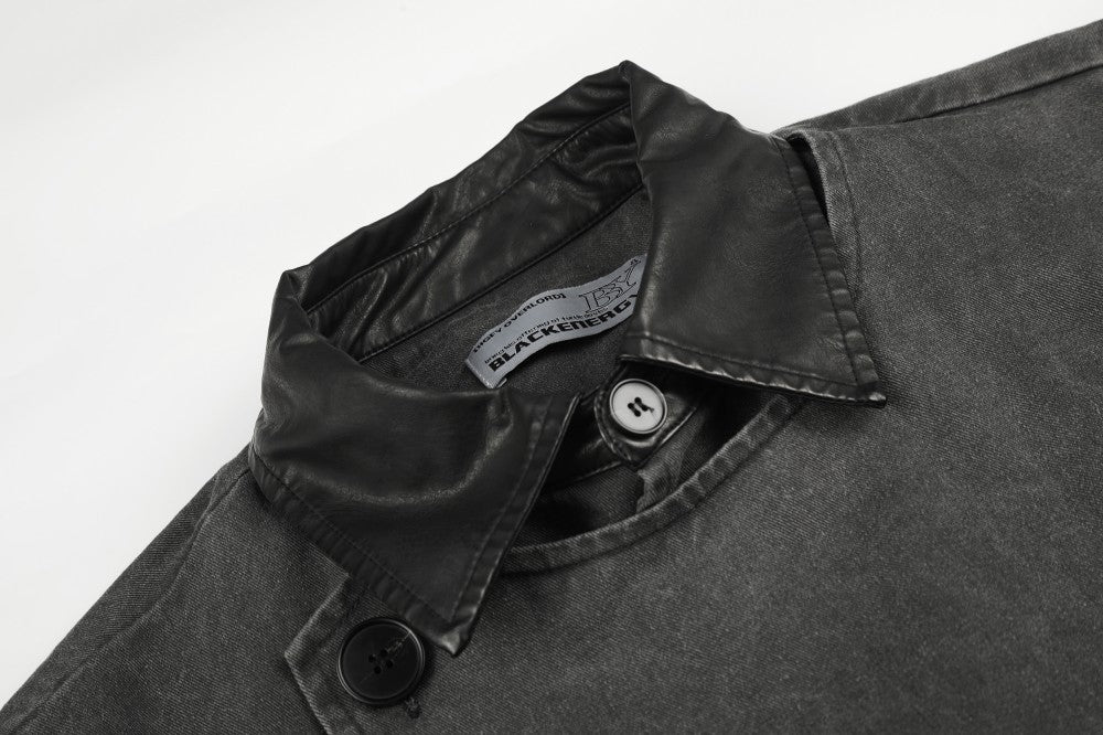 Washed Asymmetric Button Contrast Lapel Jacket WN27854