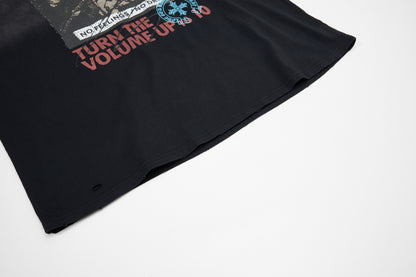 Washed Damage Portrait Print Short Sleeve T-Shirt WN25489