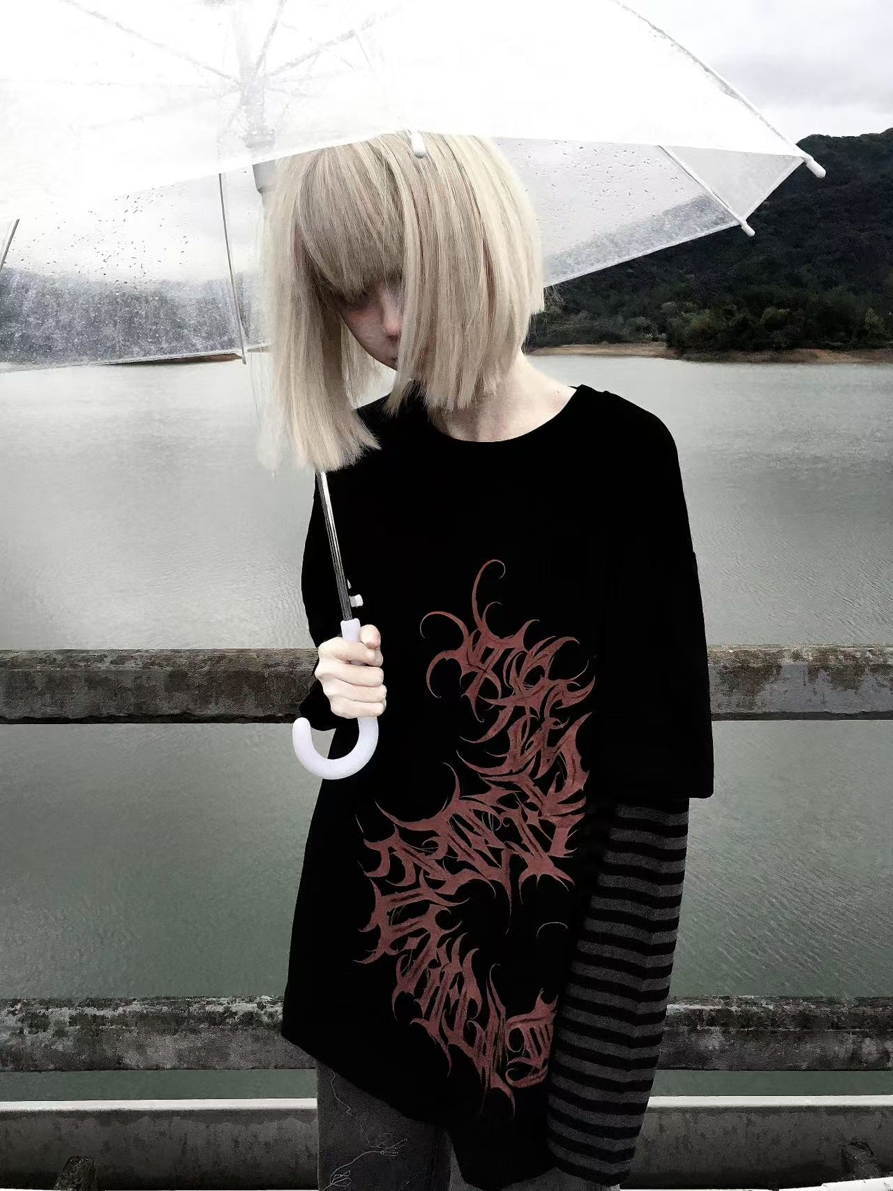 Fake Layered Print Long Sleeve T-Shirt WN15609