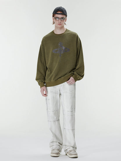 Dirty Wash Wide-Leg Straight Denim Jeans WN17536