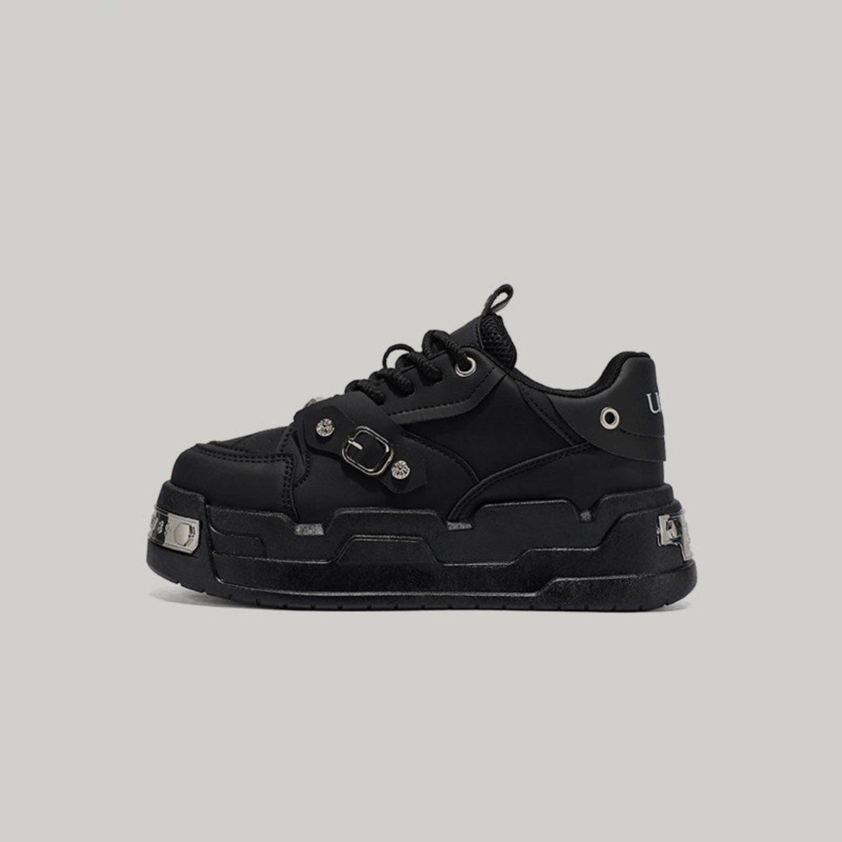 Metal Buckle Studs Platform Lace-Up Sneakers WN23461