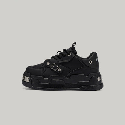 Metal Buckle Studs Platform Lace-Up Sneakers WN23461