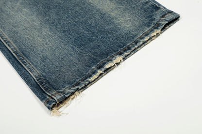 Whisker Damage Wide Leg Denim Jeans WN25973