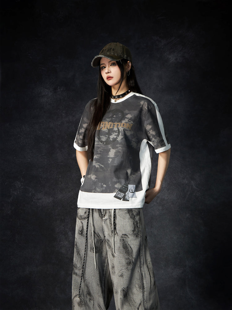 Camouflage Letter Print Oversize Short Sleeve T-Shirt WN15260