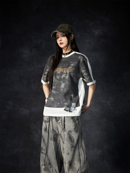 Camouflage Letter Print Oversize Short Sleeve T-Shirt WN15260