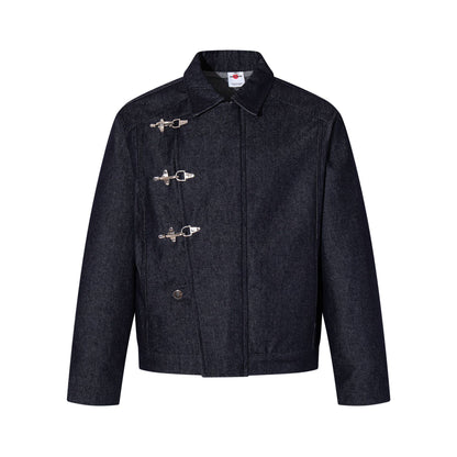 Washed Raw Denim Metal Buckle Jacket & Wide Leg Denim Jeans Setup WN23048