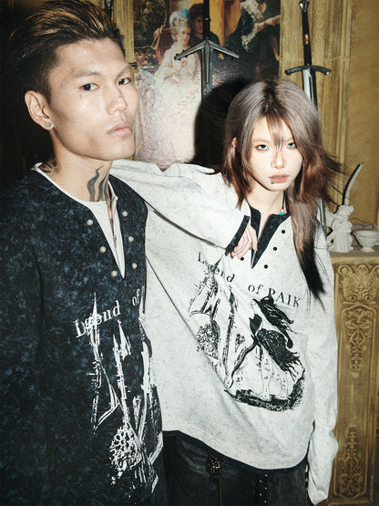 Knight Castle Pearl Button Fake Layered Long Sleeve T-Shirt WN15845