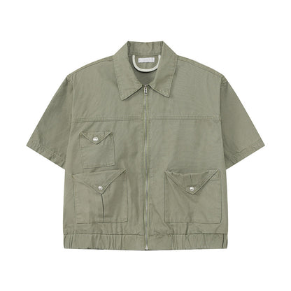 Utility Pocket Short Sleeve Jacket & Cargo Wide Leg Pants Setup WN24991