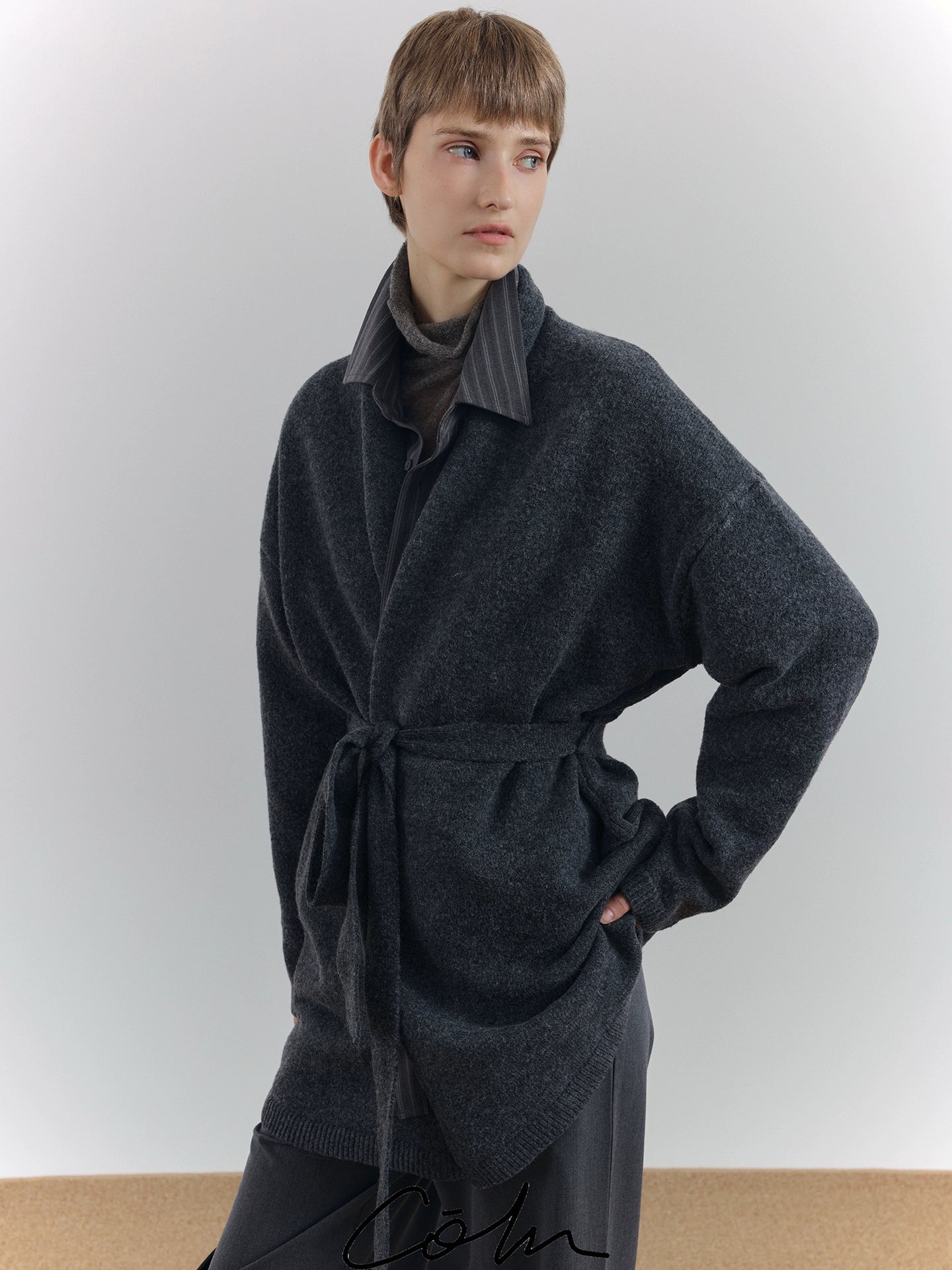 Belted Knit Plain Cardigan WN21508