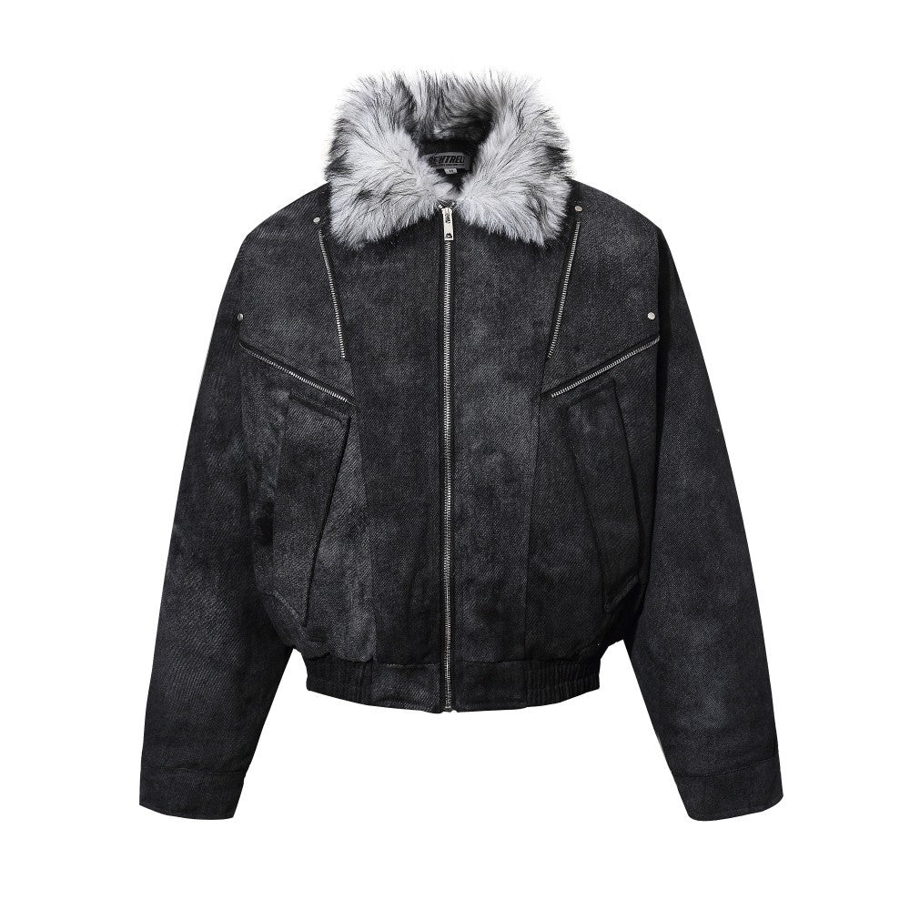 Cropped Fake Fur Collar Quilted Jacket WN28047