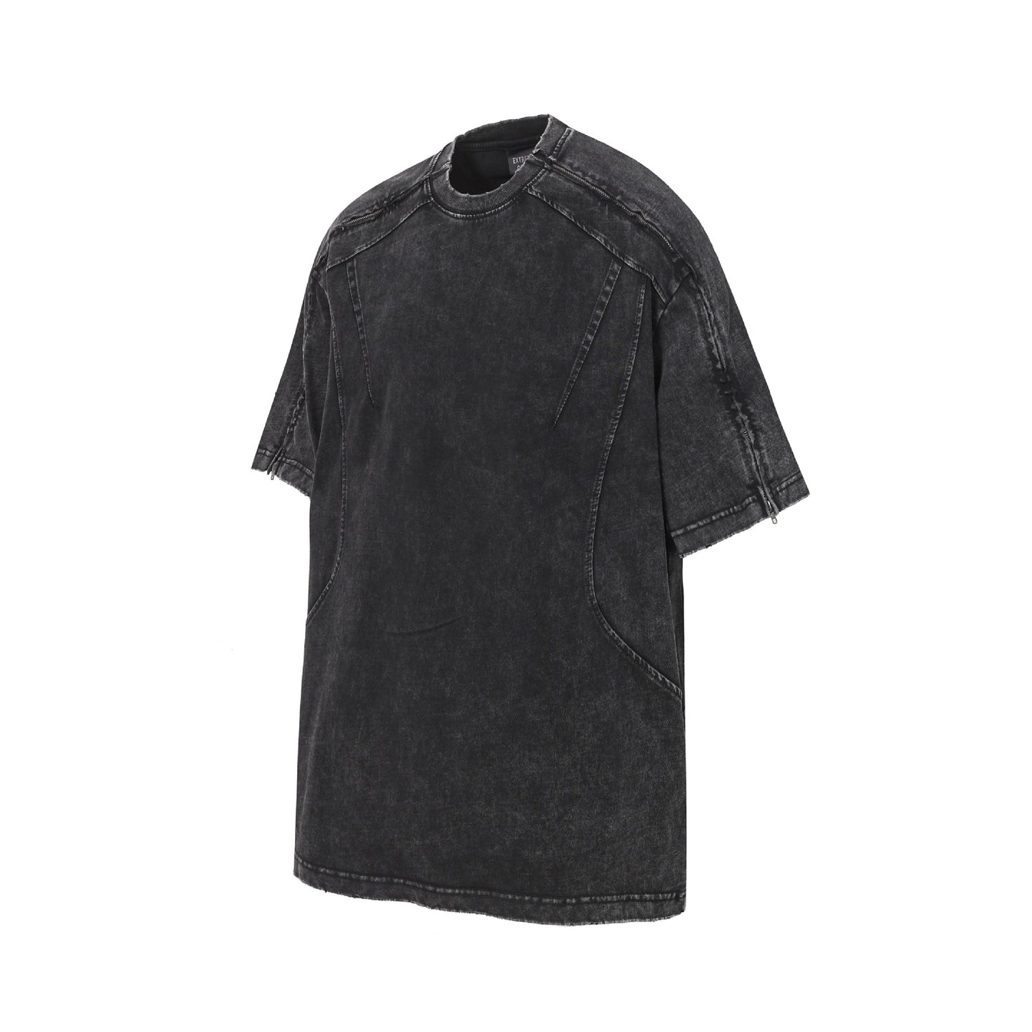 Washed Panel Design Zipper Detail Short Sleeve T-Shirt WN25377
