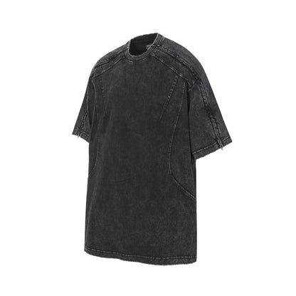 Washed Panel Design Zipper Detail Short Sleeve T-Shirt WN25377