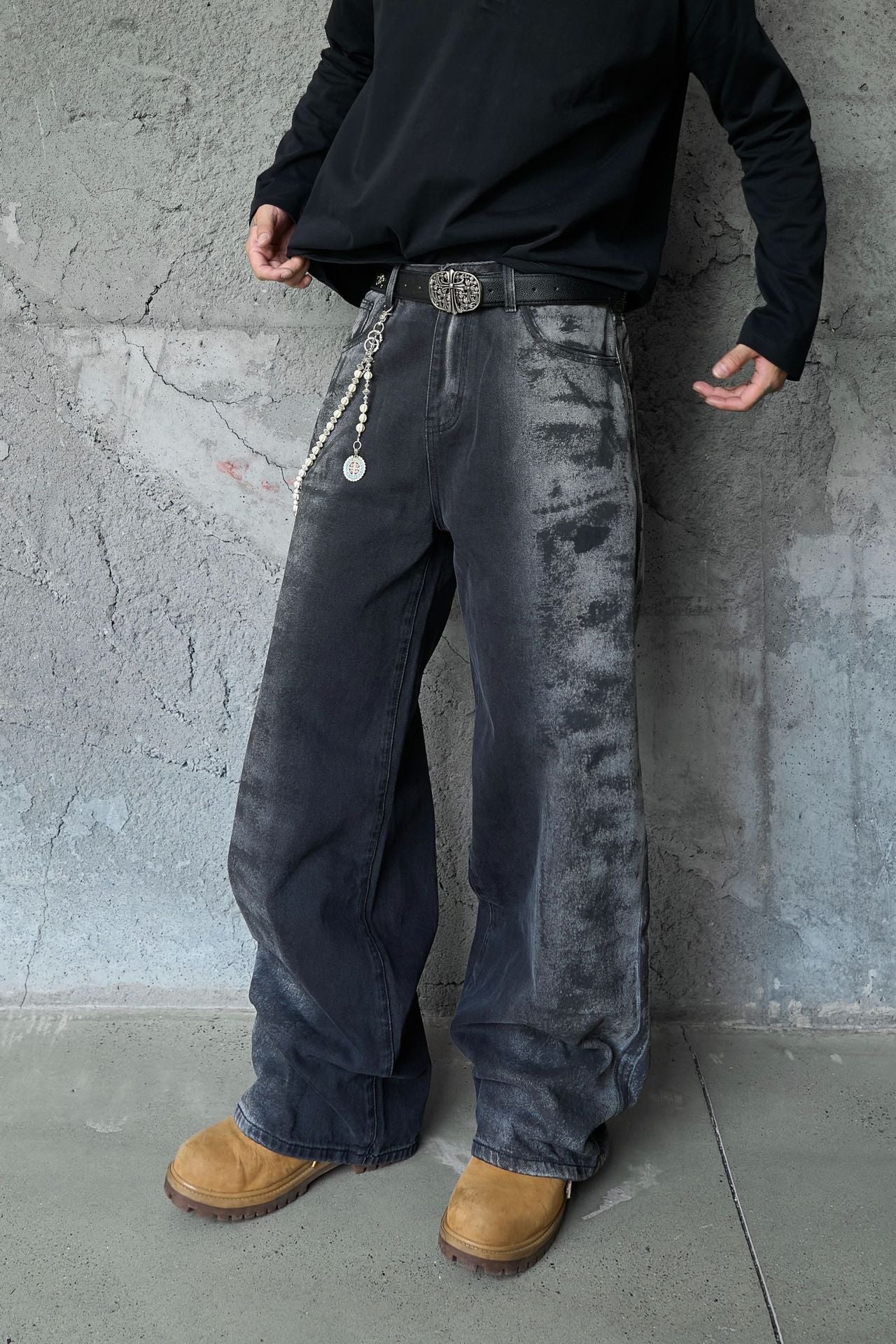 Washed Wide Leg Denim Jeans WN25408