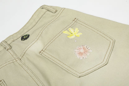 Floral Print Cropped Denim Half Jeans WN25465