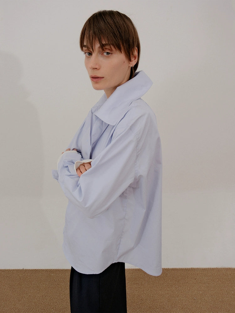 High-Neck Lapel Long Sleeve Shirt WN21677