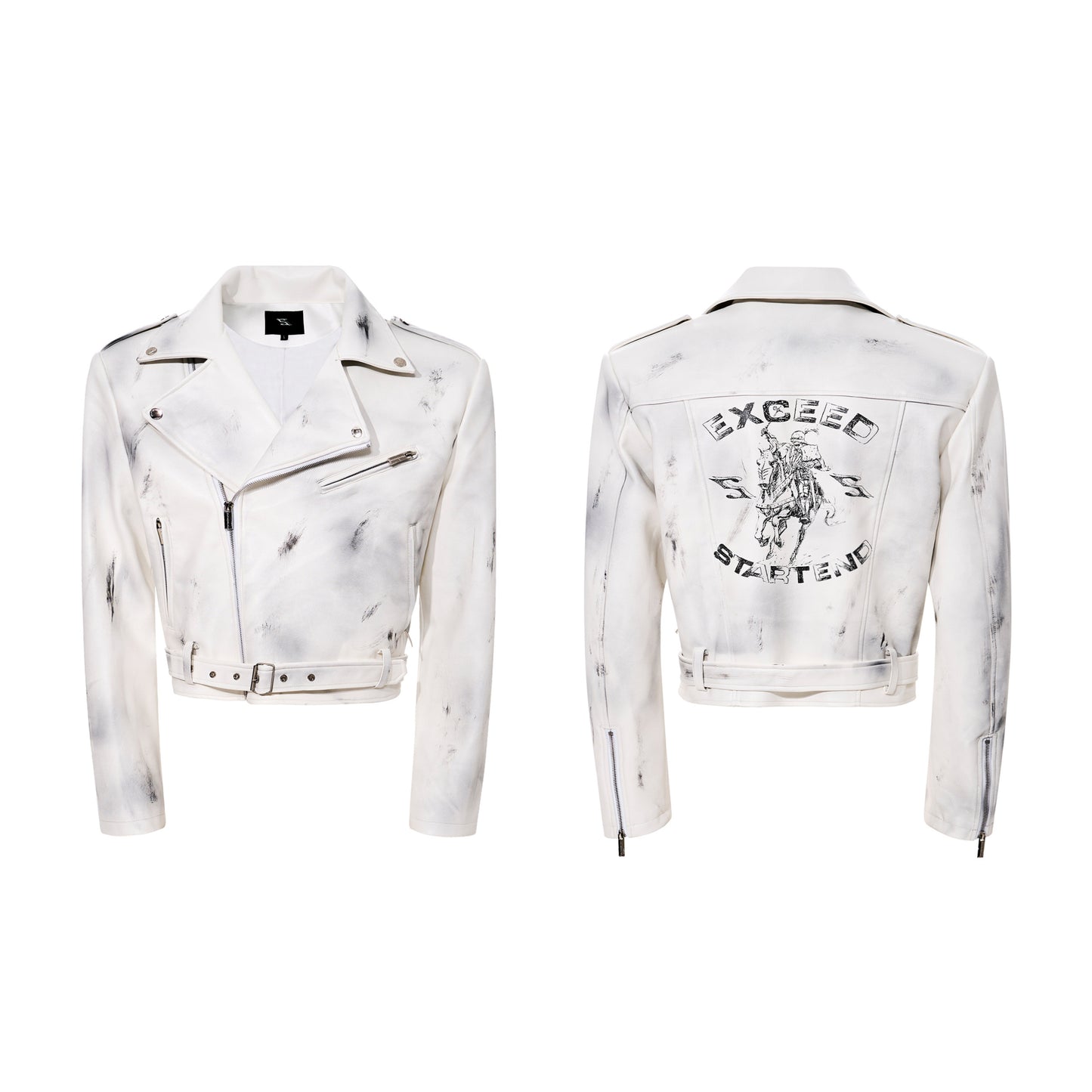 War Horse Print Damage Leather Jacket WN23278