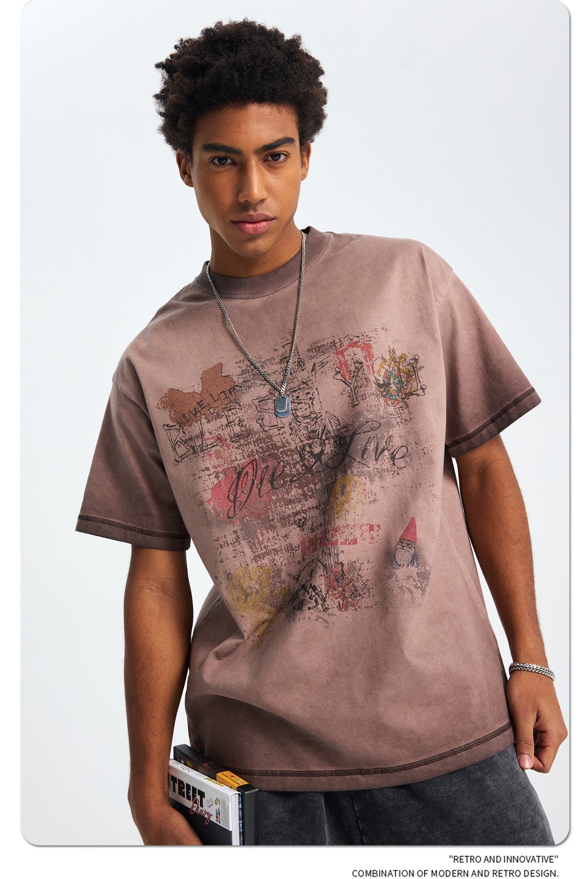 Washed Wax Dye Faded Print Short Sleeve T-Shirt WN16255