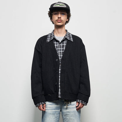 Fake Layered Plaid Patchwork Oversize Knit Cardigan WN22927