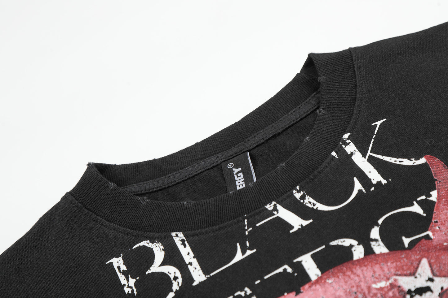 Graphic Print Washed Damage Cotton Short Sleeve T-Shirt WN25601