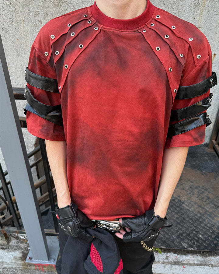 Studs Detail Strap Short Sleeve T-Shirt WN28021