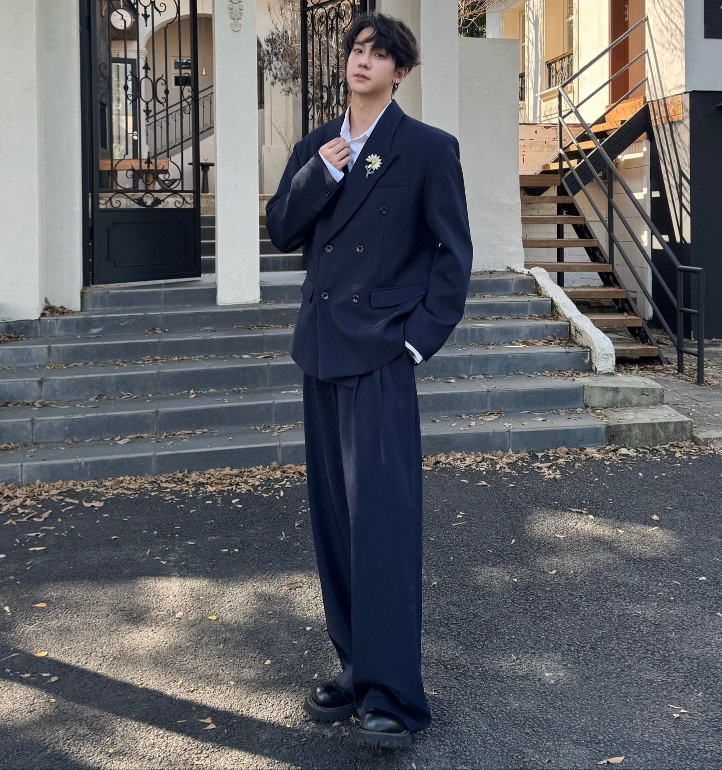 Double Breasted Tailored Jacket & Wide Leg Trousers Setup WN25355